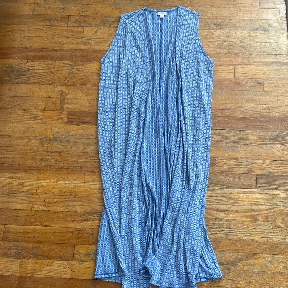 LulaRoe Womens Blue Sleeveless Long Cardigan Size Medium
